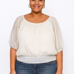 Elle XL 3/4 Sleeve Off White with Gold Rhinestones Women's Top